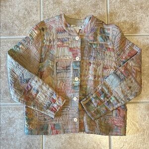 Orvis Quilted Tapestry Button Down Jacket Women's Sz Medium Abstract Multicolors